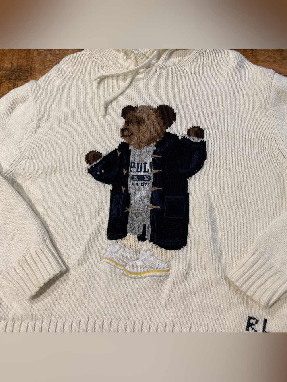Polo Ralph Lauren Polo Bear Hooded Knit Sweater Parchment Cream Size XXL - Picture 5 of 8